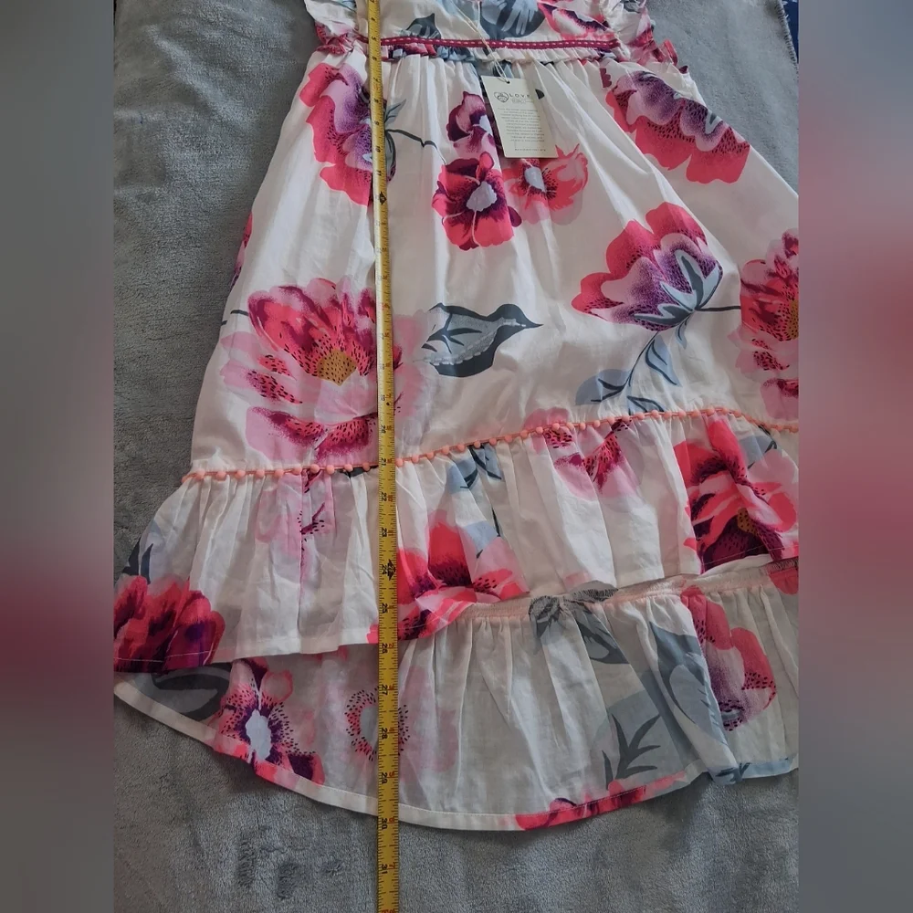 Monsoon Girls Sundress Sleeveless High Low Hem Floral Ivory Pink Purple 10 copy